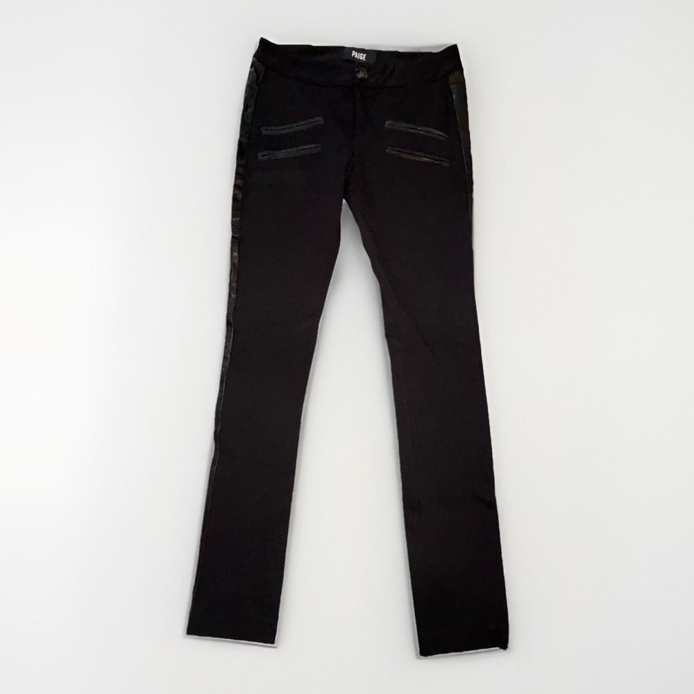 Paige Renee Leather Trim Ankle Pants Women's Size 25 Stretch Ponte Knit Mid Rise